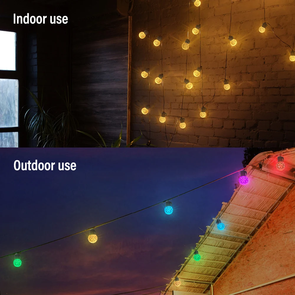 LED G40 Crystal String Lights Remote Control Dimmable RGBCW IP65 Waterproof Outdoor String Lights for Yard Porch Christmas Party