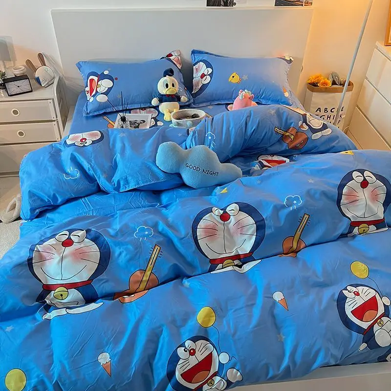 4Pcs/set Kawaii Anime Cartoon Doraemon Bedding Quilt Cover Student Bedding Soft Microfiber Bedspread Lightweight Coverlet Gifts