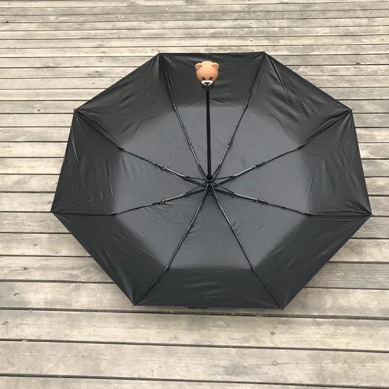 Automatic Folding Woman Umbrella Windproof Travel Compact UV Protection Parasol Brand Bear Head Cute Cartoon Paraguas Compact