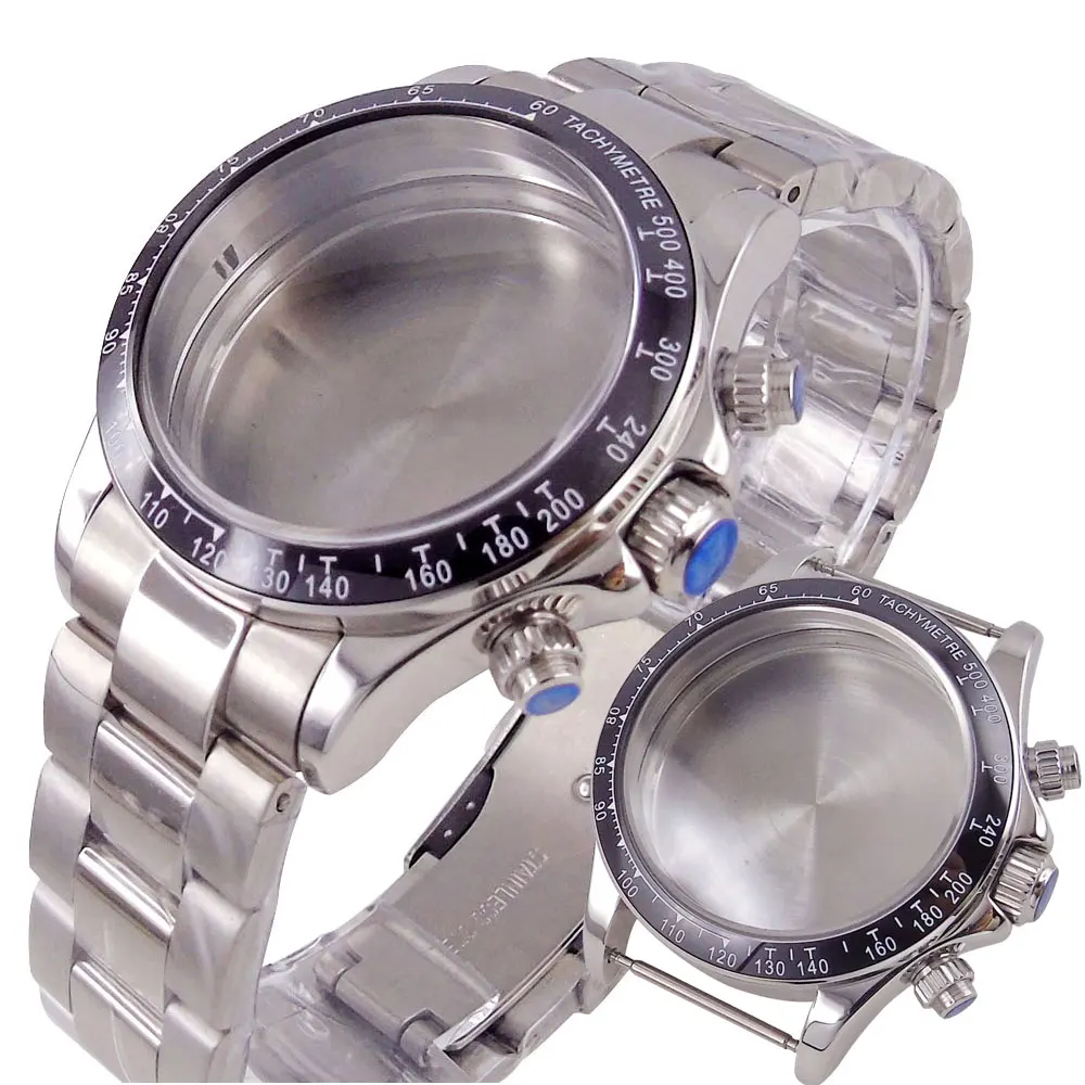 

38mm Sapphire Crystal Glass Stainless Steel Multi Functional Chronograph Quartz Watch Case For VK63 VK64 Quartz Movement Parts