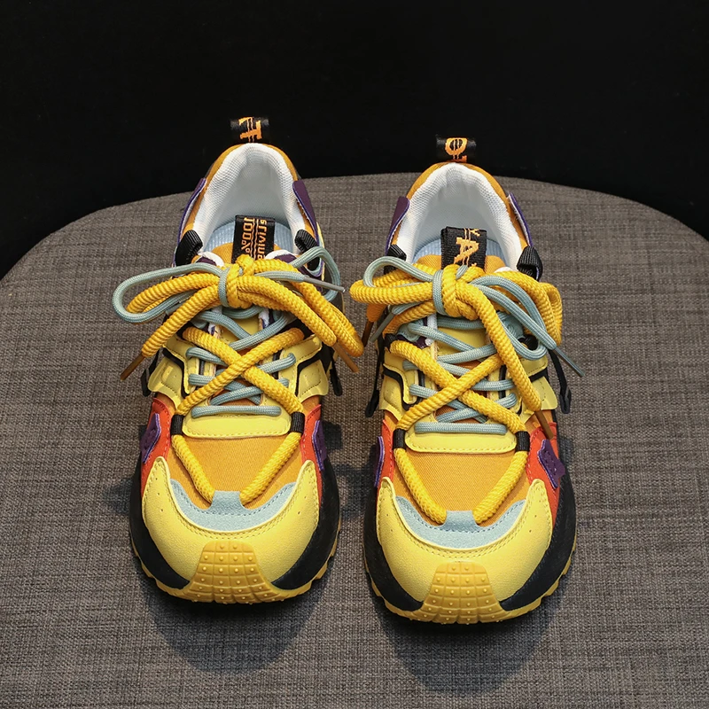 Plateau-Sneaker für Damen, 2025, Herbst und Winter, neue Forrest Gump-Schuhe mit Farbblock