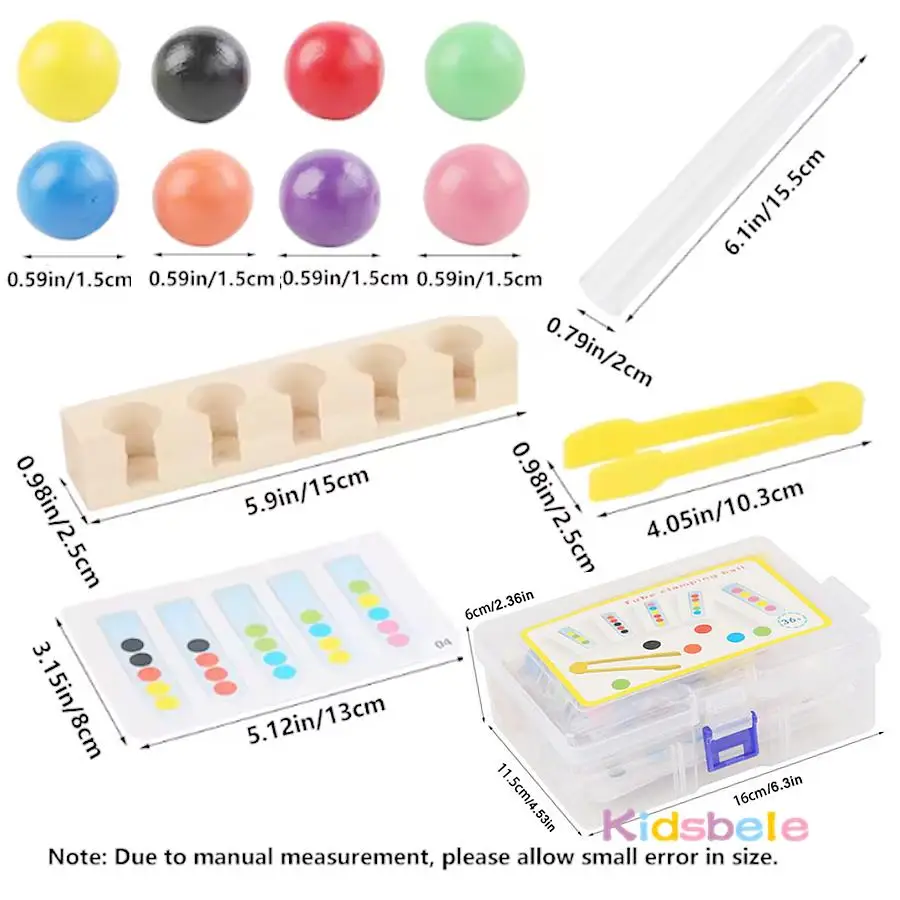 Rohrklemmball-Spielzeug für Kinder, Farbsortierung und Feinmotorik, Montessori-Stil, Lernspielzeug aus Holz mit Karten, 3–8 Jahre