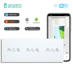 Bseed Touch Wifi Roller Shutter Switches Triple Smart Blind Wall Switches Wireless Crystal Class Smart Life TUYA App Control