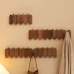 Walnut Wood Coat Rack Wall Mounted with Hidden Hook Decorative Clothes Hat Key Hanger Closet for Living Room Hallway Furniture