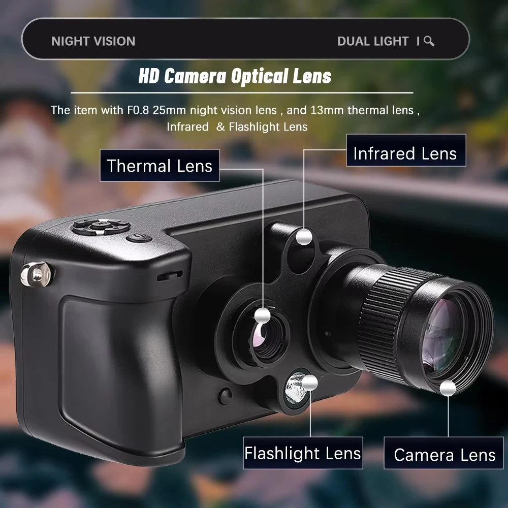 ZIYOUHU HD ضوء مزدوج كامل اللون للرؤية الليلية كاميرا تصوير حراري 3 بوصة شاشة نافذة للبحث الليلي
