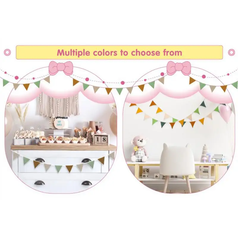 Hang Flag Banner Nursery Bunting Banner Flags Washable Cotton Fabric Triangle Pennant Garlands for Living Room and Bedroom