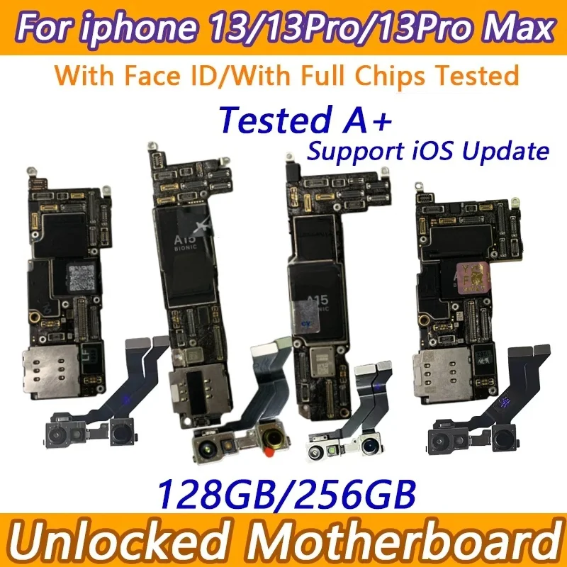 Placa base probada para iPhone 13 Pro/Promax 13 mini placa base con identificación facial iCloud placa lógica desbloqueada Chips completos compatible con actualización