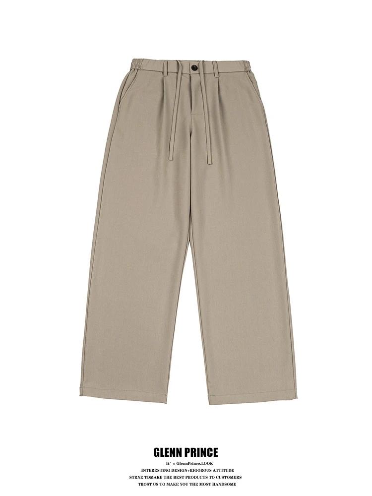 

GPstudio Korean Retro Drawstring Elastic Waist Color Men's Loose Breathable Casual Pants Straight Leg Pants