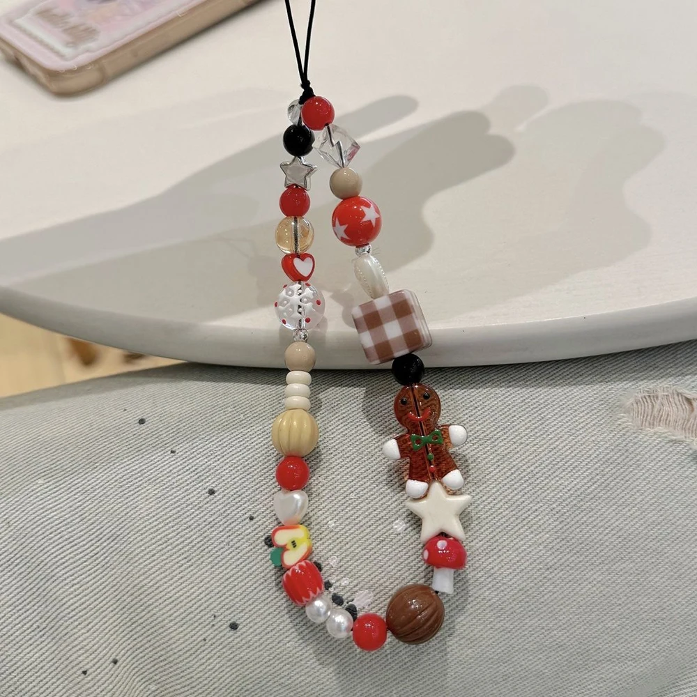 

Корейский милый рождественский брелок-подвеска в виде имбирного человечка из бисера для телефона, цепочка-шнурок для iPhone, украшение, подарок для девушки, декоративный шнурок
