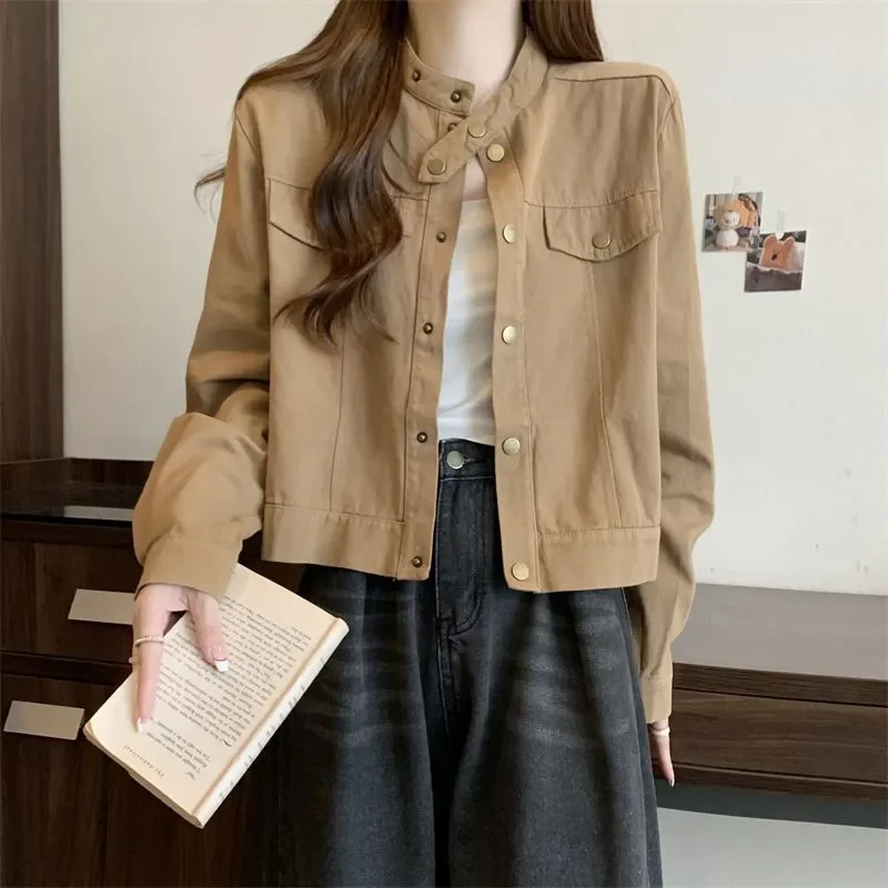 

Женская одежда, весенне-осеннее корейское модное однотонное пальто с воротником-стойкой на пуговицах, женское универсальное тонкое верхнее пальто с темпераментом