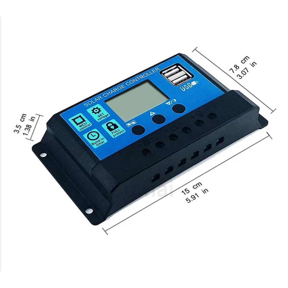 Small PWM Solar Charge Controller 12V 24V Auto LCD Dualusb 5V Output Solar Panel Regulator Battery Charger Controller