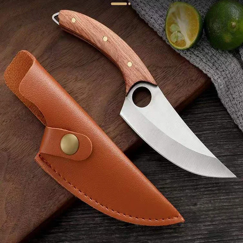 Stainless Steel Meat Cleaver Knife Household Fruit Paring BBQ Knife Kitchen Sharp Boning Knives Wooden Handle Kitchen Supplies