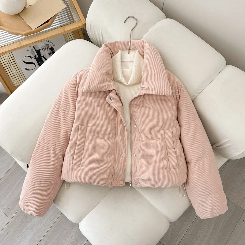 

Winter Thiened Cotton Puffer Jaet Stand Collar Bread Sle Women's Loose Outerwear Korean Sle Commute Faion