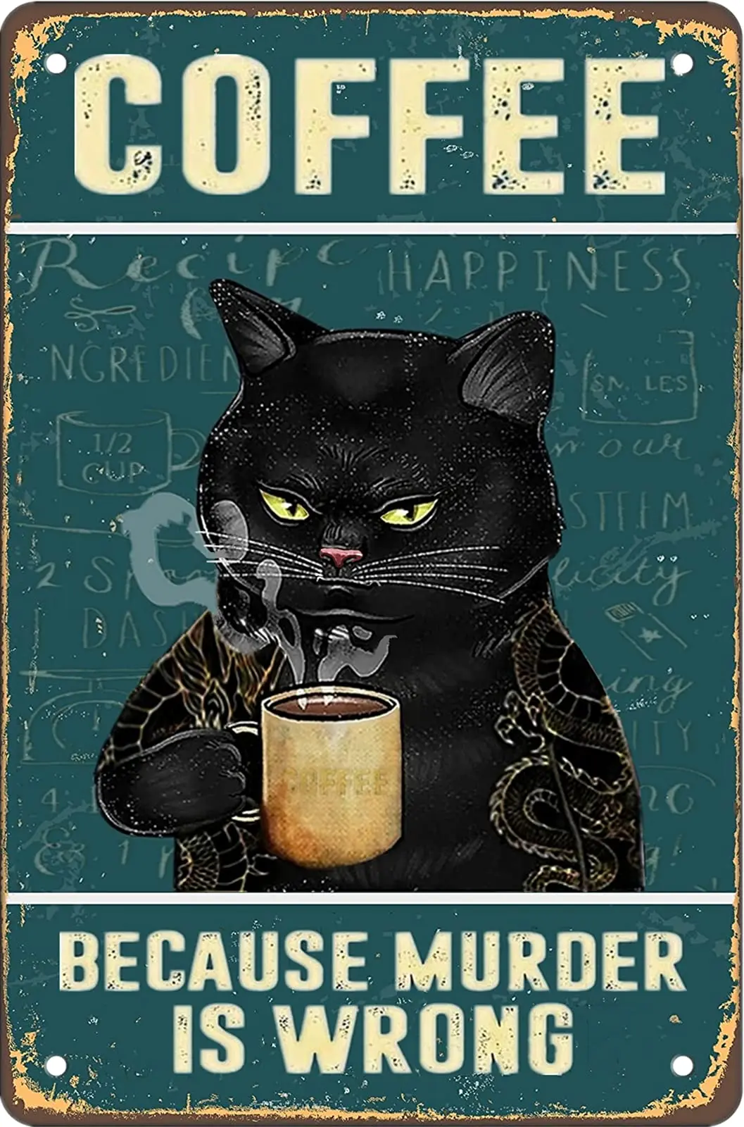 

Retro Cat Coffee Metal Sign Vintage Kitchen Signs Wall Decor Because Murder Is Wrong Funny Tin Signs Bar Decorations Art Poster