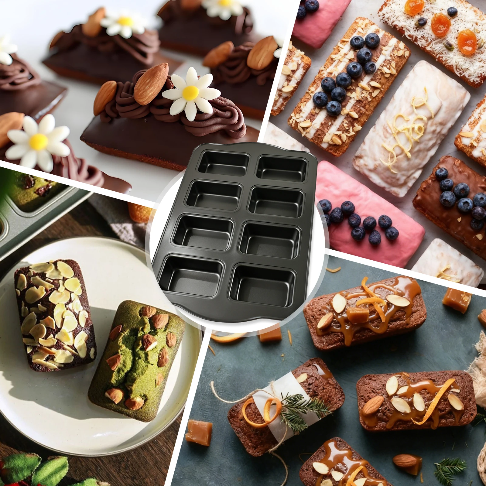 

8-Grid Non-Stick Mini Loaf Pan Carbon Steel Cupcake Mold Rectangle Small Bread Financier Pastry Muffin Baking Pan Oven Utensils