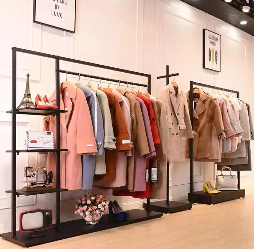 Clothing store display rack, floor standing men's and women's clothing rack, display rack, combined hanging clothes rack