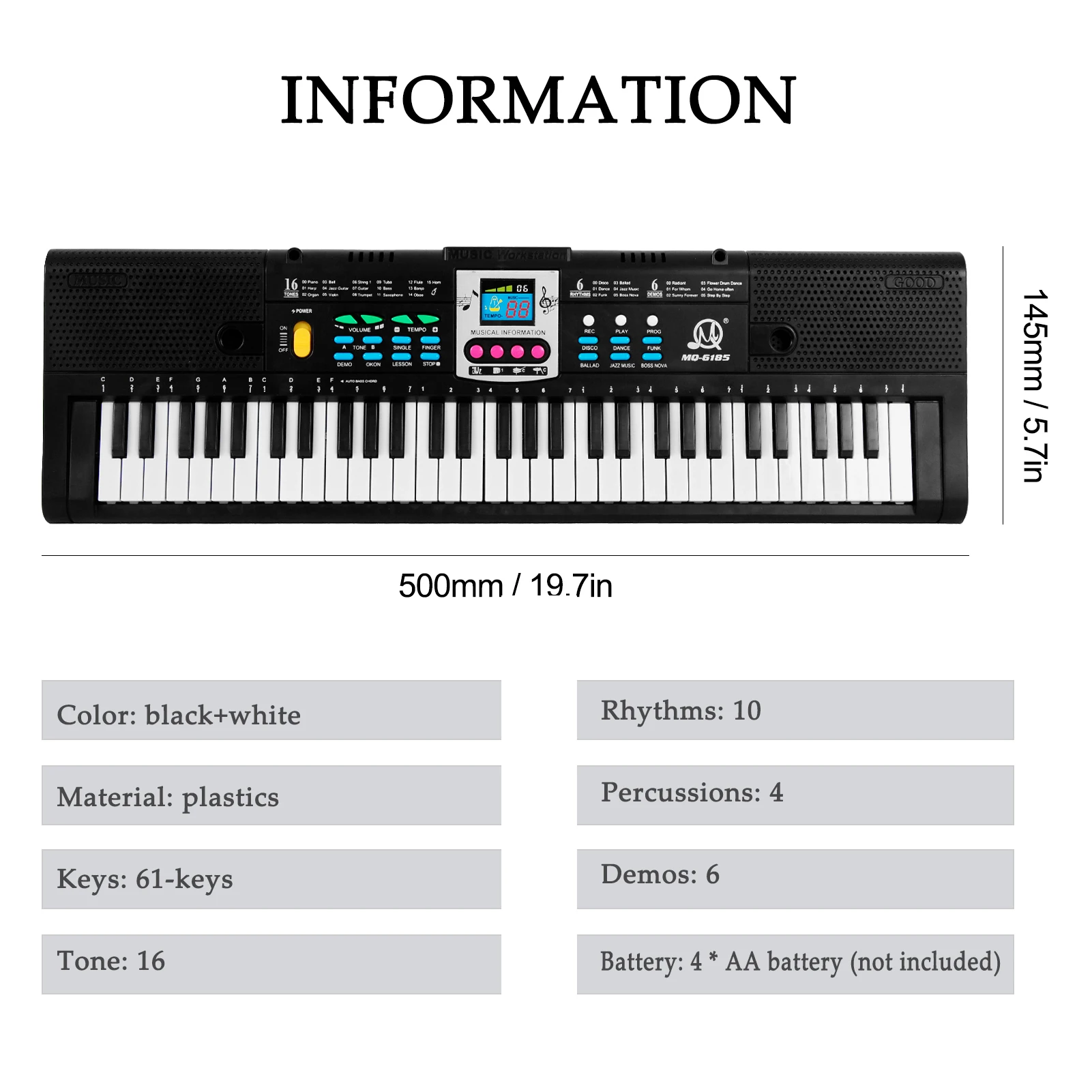 61 Keys Digital Electronic Keyboard Kids Multifunctional Electric Piano for Piano Student with Microphone Musical Instrument