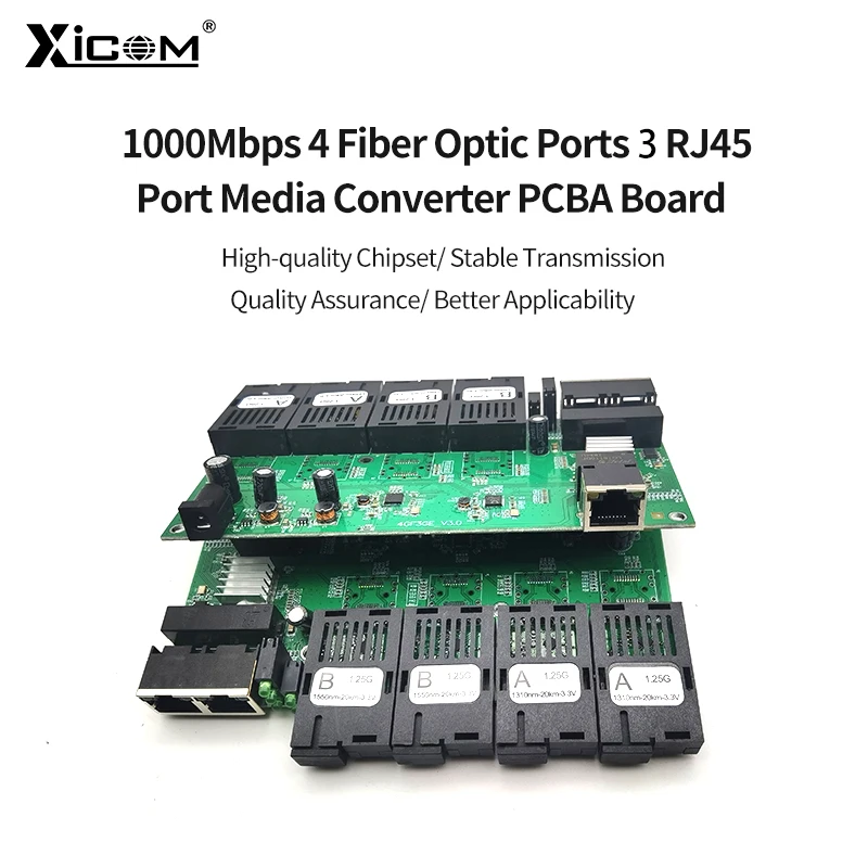 Gigabit placa metro Ethernet switch fibra 4*1.25G Fiber Port 3*100/1000M RJ45 Port SC Optic Fiber Switch PCBA Board Simplex 20KM