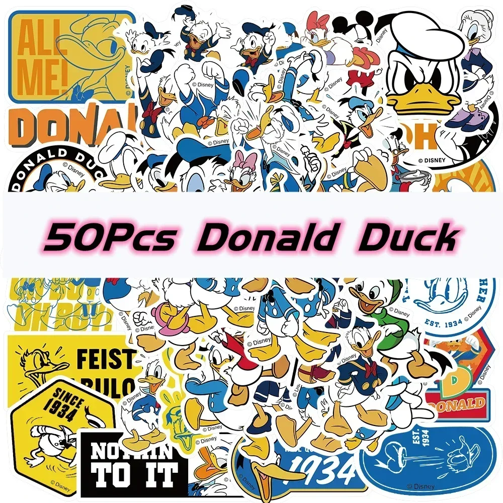 Disney-pegatinas de grafiti de pato Donald para niños y niñas, 50 piezas, para ordenador portátil, teléfono, álbum de recortes, diario, equipaje,