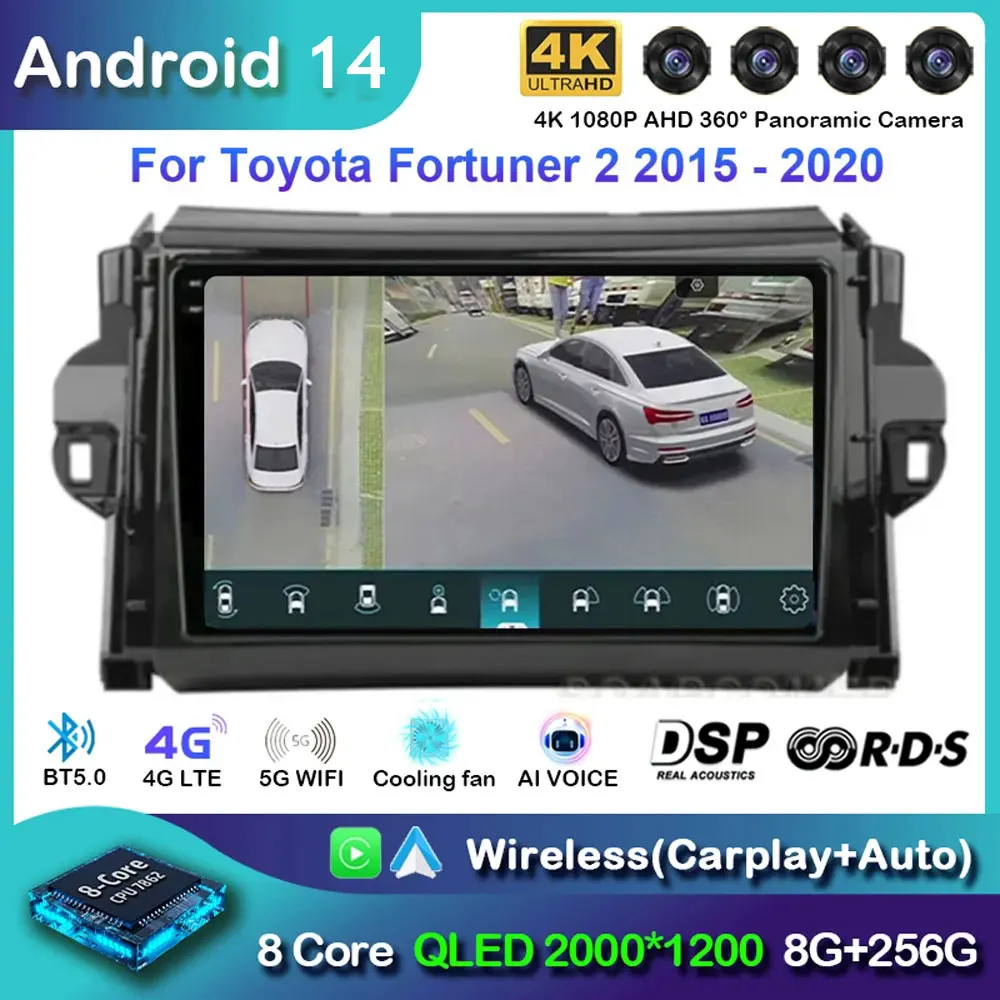 

Android 14 для Toyota Fortuner 2 2015 2016 2017 2018 2019 2020 автомобильный радиоприемник стерео мультимедийная навигация GPS Carplay 2 din головное устройство