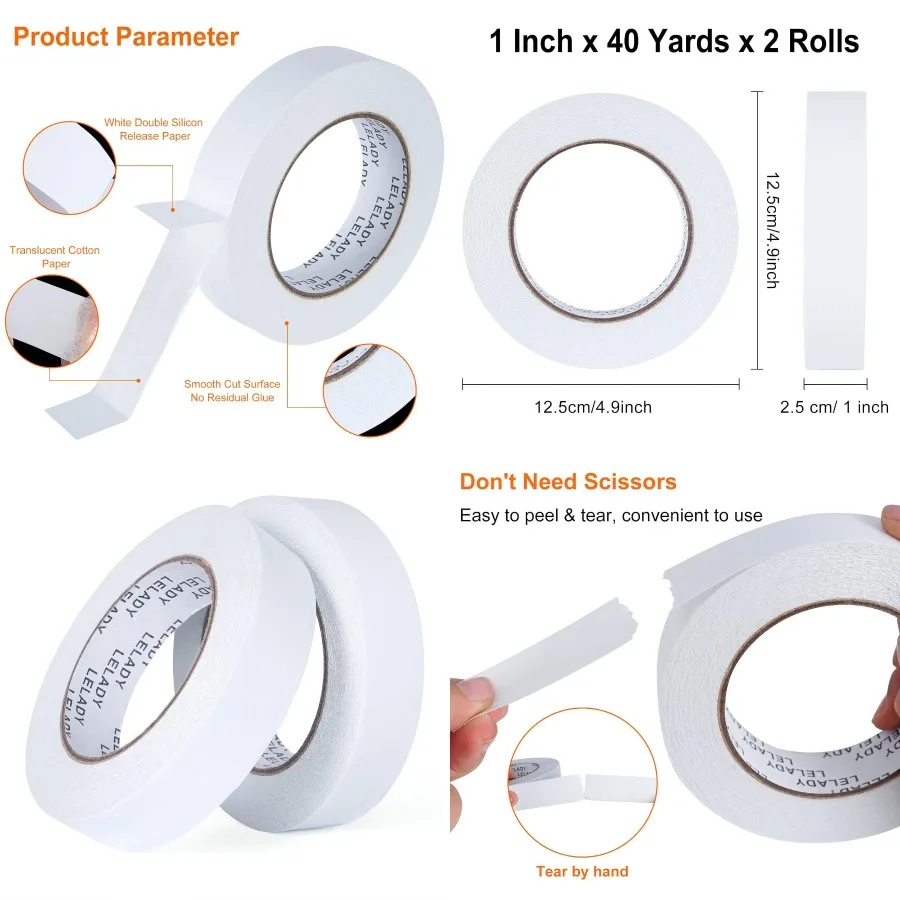 

Double Sided Tape 1 Inch x 40 Yards - 2 Rolls High Adhesive Double-Sided Sticky Tape for Arts and Crafts Office School Statione
