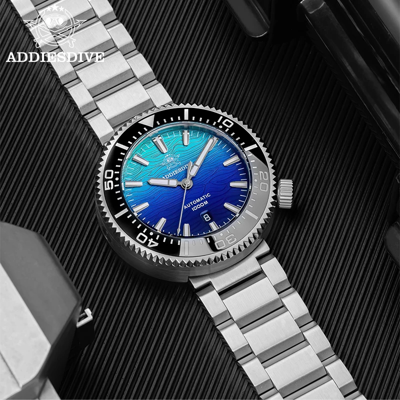 ADDIESDIVE High Quality 100Bar Diving Men's Watches Sapphire Glass Gradient Watch AD2526  Reloj Hombre Stainless Steel NEW Watch