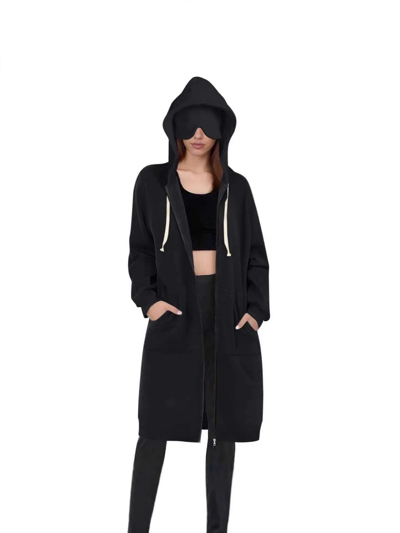 

Теплая женская удлиненная толстовка-худи с капюшоном, повседневная, с длинными рукавами, из мягкого флиса, оверсайз