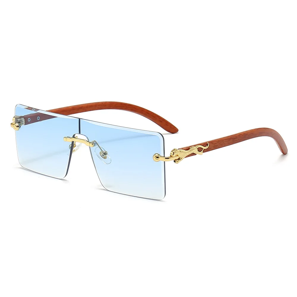 Retro einteilige quadratische Sonnenbrille rahmenloses Design Geparden Holzmaserung Beine Persönlichkeit Modetrend Sonnenbrille