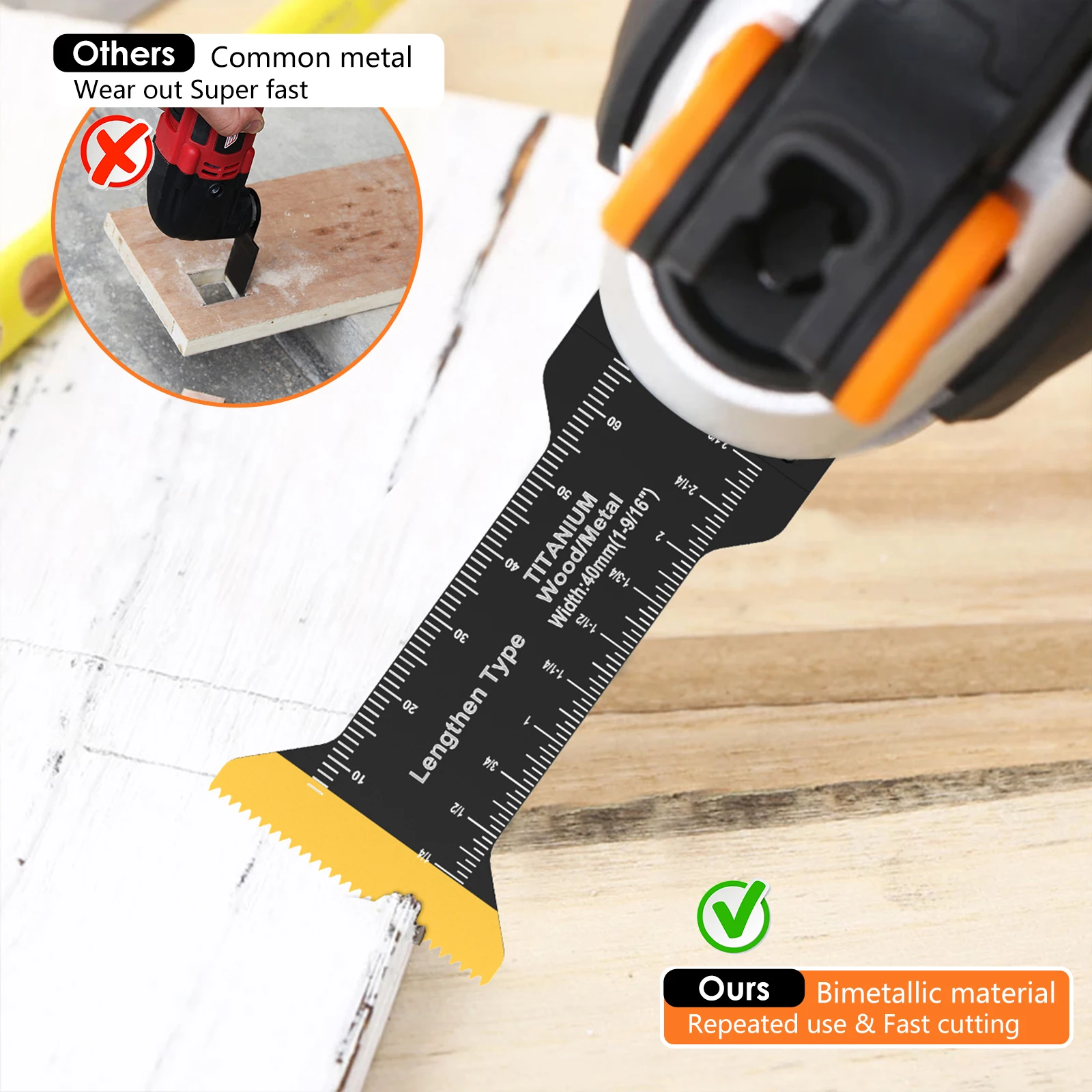 3Pcs Extra-Long Titanium Bi-Metal Oscillating Saw Blade Set Universal Multifunctional Oscillating Multitool Blades for Wood