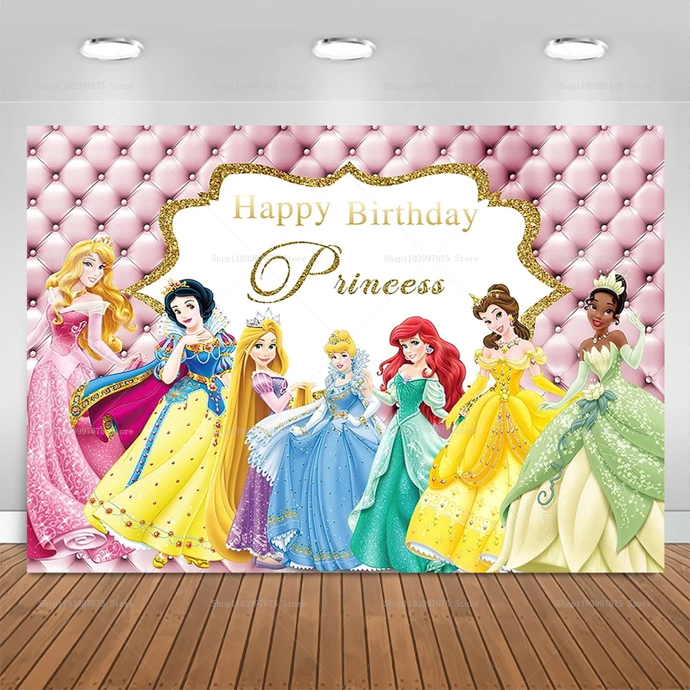 Disney Princess Snow White Elsa Cinderella Girls Birthday Photography Backgrounds Party Decors Baby Shower Photo Studio Backdrop