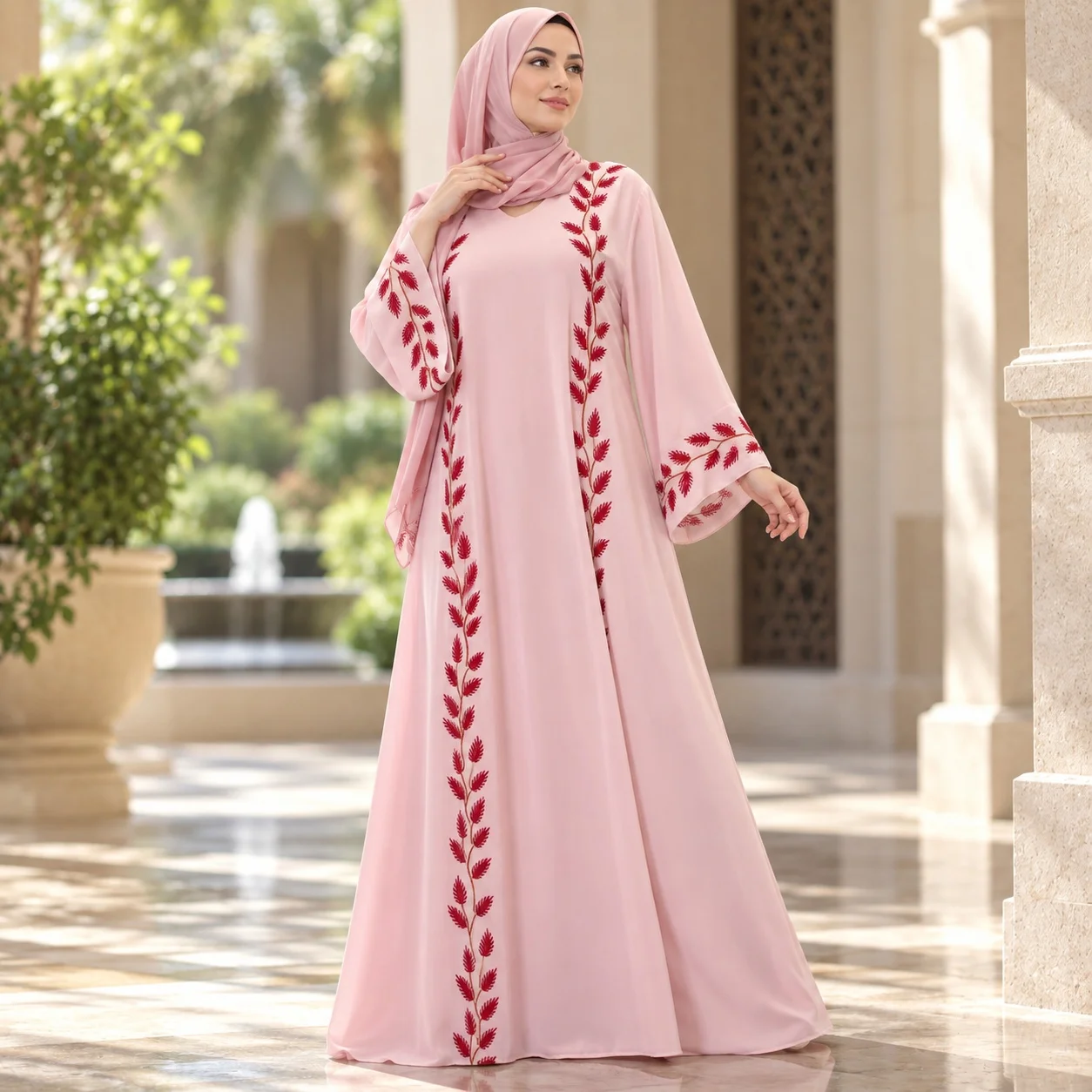 Loose Fit Round Neck Dress a Line Elegant with Long Sleeve Maxi Low Waist Commuter Chic Regular Sleeve Tribal Ethnic for Women
