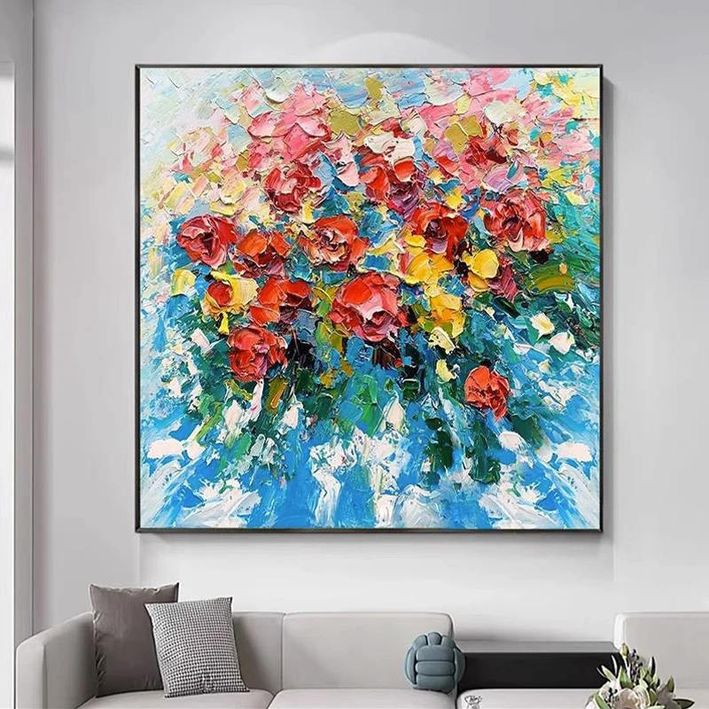 

OQ100% Handmade Abstract Flower Knife Oil Painting On Canvas Living Room Picture Sofa Home Decor Wall Art Hanging Mural Unframed