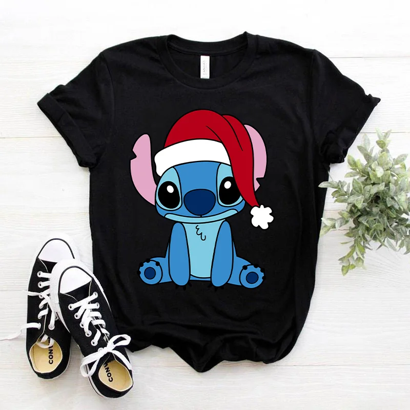 Kawaii عيد الميلاد Kawaii ليلو غرزة مضحك تي شيرت المرأة غرزة لطيف مانغا تي شيرت Y2k الجرافيك التي شيرت الشارع الشهير تي شيرت الإناث #3