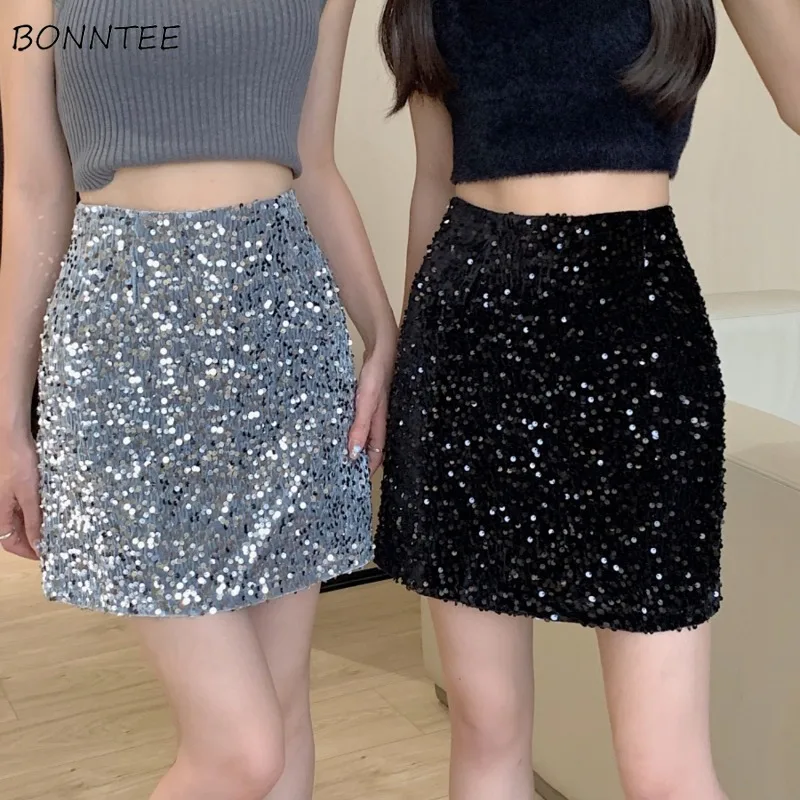 Mini Skirts Women Fashion Blingbling High Waisted Famous Lady Wrapped Hip Korean Designed A-line All-match Y2k Streetwear Ins