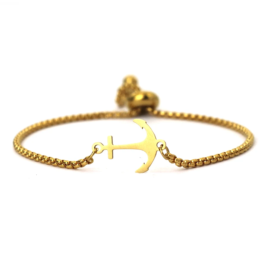 AliExpress Nautical Anchor Bracelet Men Women Stainless Steel Cuban Chain Link Braslet Sliding Adjustable Outdoor Cycling Hand Accessories