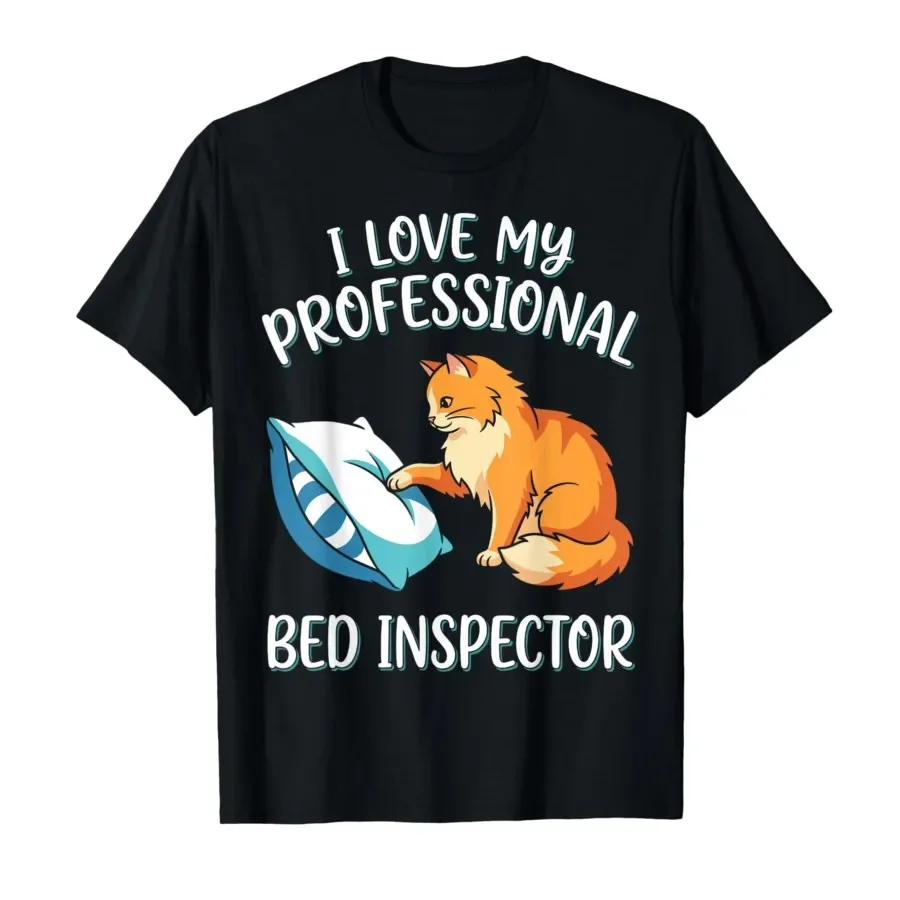 

Professional Bed Inspector Orange Cat Meme T-shirt For Men Women 100% Cotton T Shirts Short Sleeve Tops 0427-1
