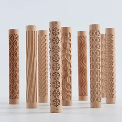 Wooden Texture Rolling Pin Ceramic Pottery Art Embossed Rod Flower Pattern Mud Roll Roll Reliefs DIY Clay Craft Tool