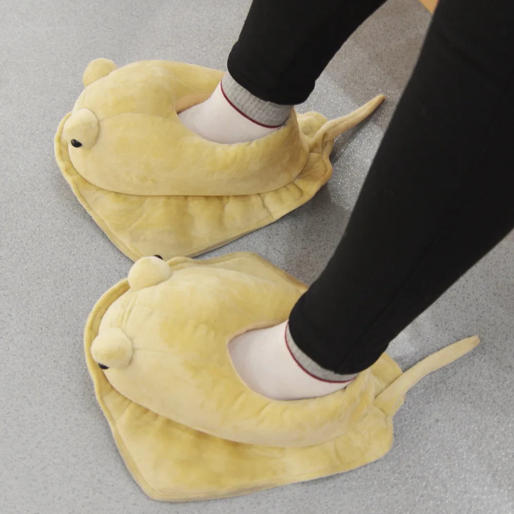 Monster Fish Slippers Women's Winter Mink Devil Fish Cotton Slippers Cute Cartoon Plush Home Slippers Warm Floor Women's Shoes