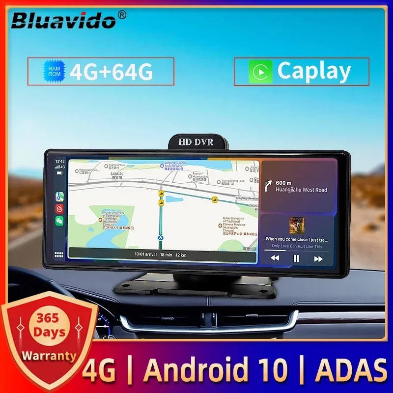 10,26-дюймовый видеорегистратор 4G LTE Android GPS FHD 1080P DVR Carplay/Android с автоматической циклической записью, удаленный парковый монитор, Wi-Fi, Bluetooth