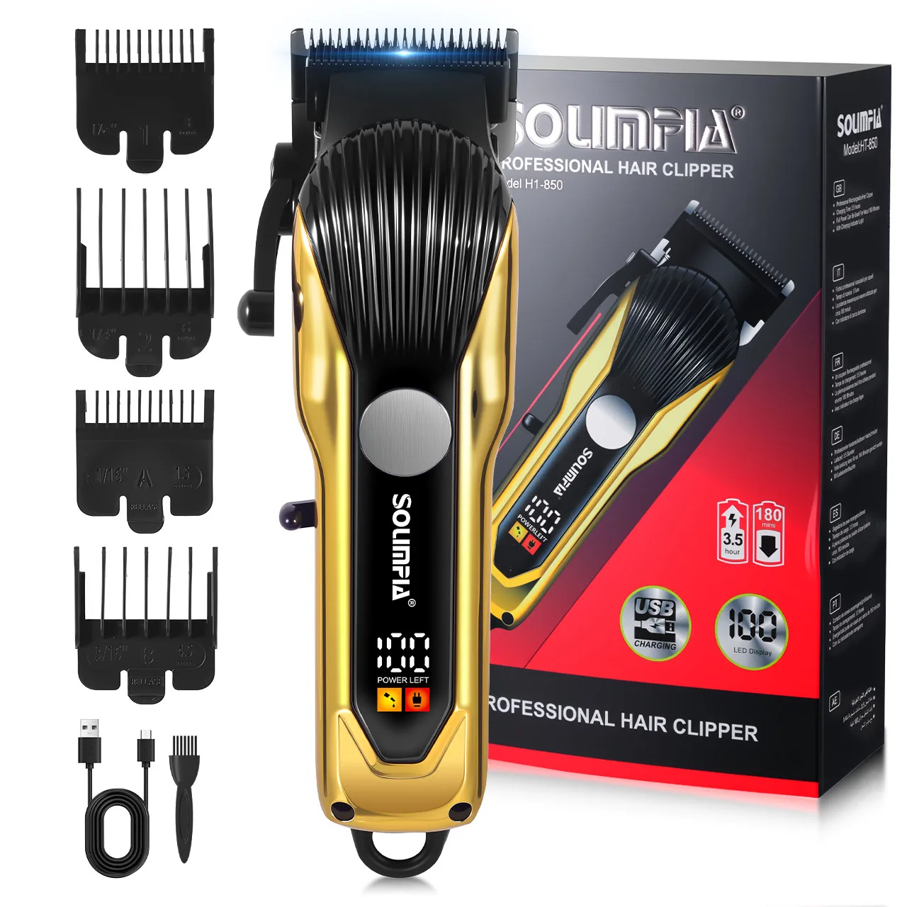 SOLIMPIA Electric Hair Clipper LCD Digital Display Rechargeable Barber Shop Haircut Machine Adjustable Tooth Distance Trimmer