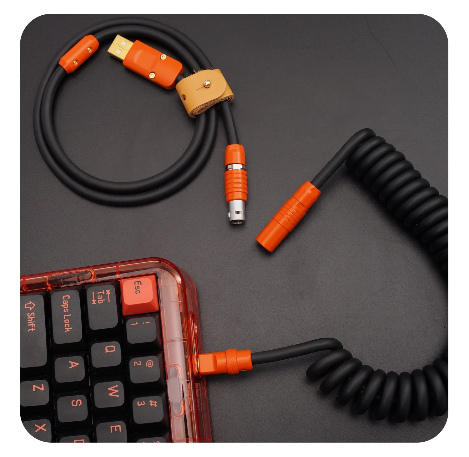 GeekBable Handmade Customized Mechanical Keyboard Data Cable Rubber Spring Spiral Rear Orange Hardware Pigeon