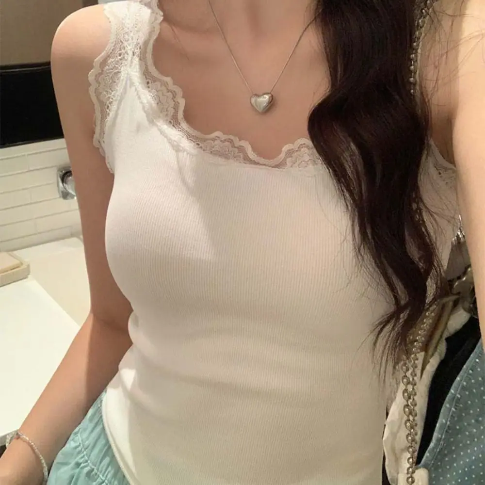 سلس سترة دون أكمام المرأة الجولة الرقبة الحلو الدانتيل كشكش المحاصيل الأعلى سليم صالح الملابس الداخلية الصدرية مع منصات بروتيل الشارع الشهير