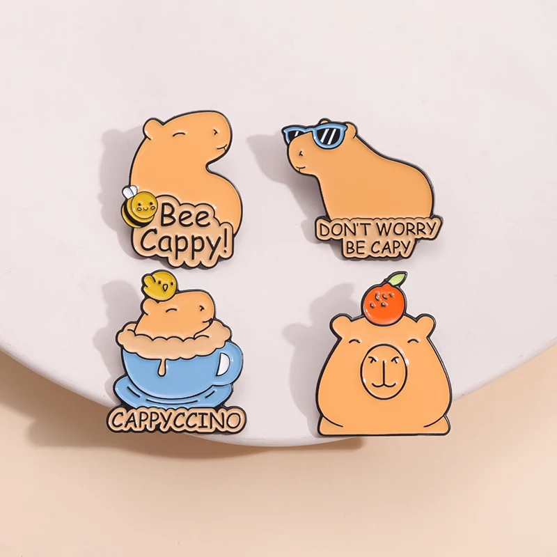 

Cute Bee Capybara Enamel Pin Don'T Worry Be Capy Brooches Hard Badge Shirt Lapel Cartoon Animal Jewelry Gift For Kid Wholesale