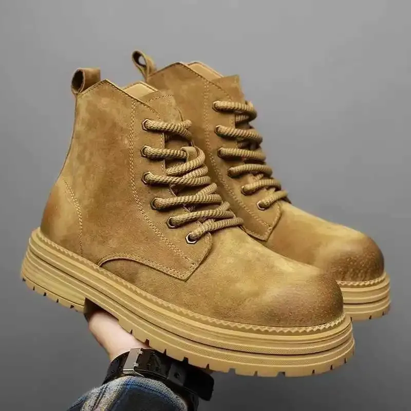 Mens Boots Fashion Thick Soled High-top Boots Retro Brown Casual Leather Boot Lace Up Ankle Boots Men Platform Boot Botas Hombre