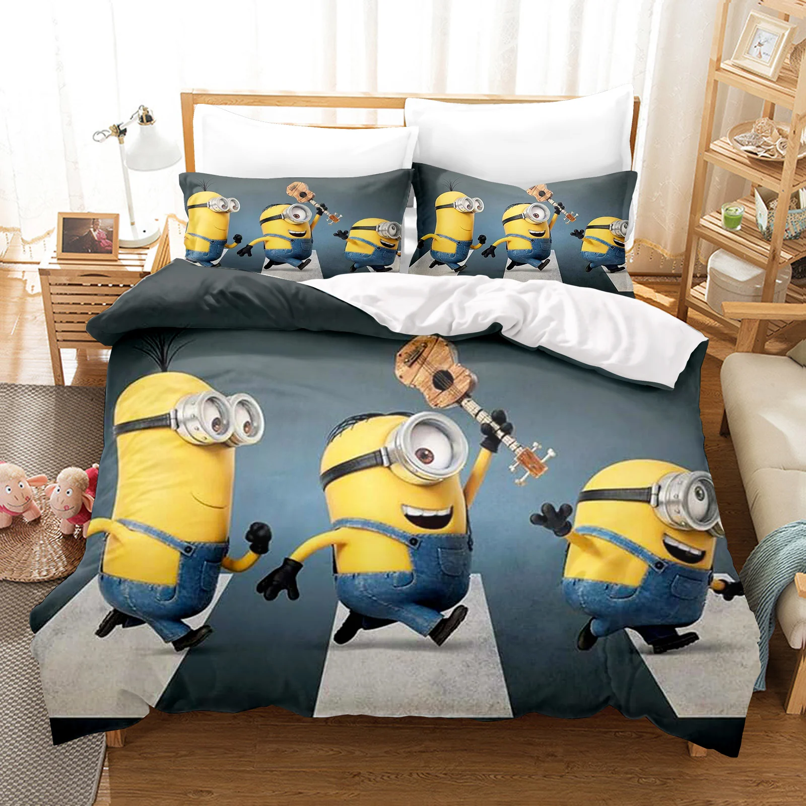 Despicable Me Cute Minions Bedding Sets Comforter Cover Bed Cover Duvet Cover Pillow Case 2-3 Pieces Sets Kids Bedroom Decor