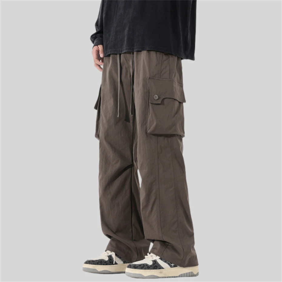 Men Grey Cargo Casual Pants Harajuku Baggy Windproof Trousers Pant Men Oversized Outdoor Big 3D Pockets Design 2025 New Pants