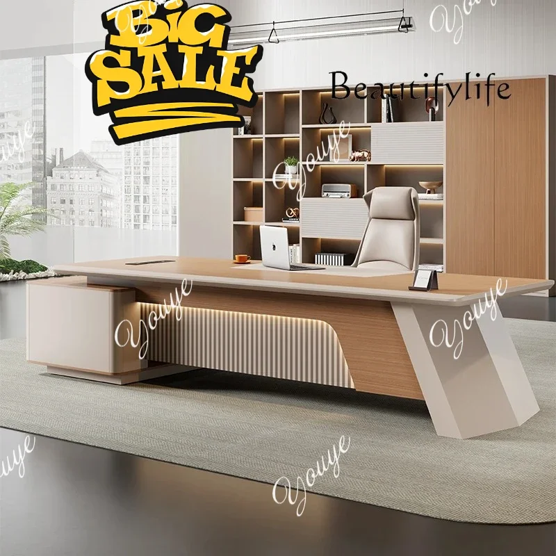 Q light luxury high sense simple modern manager room desk furniture Paint boss office desk and chair combination