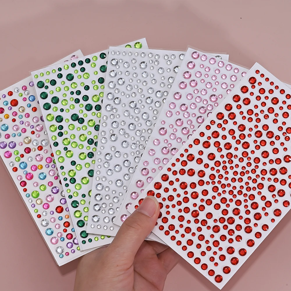 5 Sheet Round Beads Rhinestone Face Gem Jewels 3D Self-Adhesive Facial Tattoo Sticker Red/Pink DIY Eye Face Body Makeup Diamond