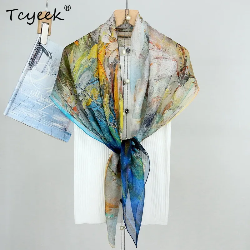 

Tcyeek, 100%Real Slik Elegant Kerchief, 103cm Floral Printed, Mom Gift Commute Retro Chic Scarf, 2024 Autumn New A47621QM