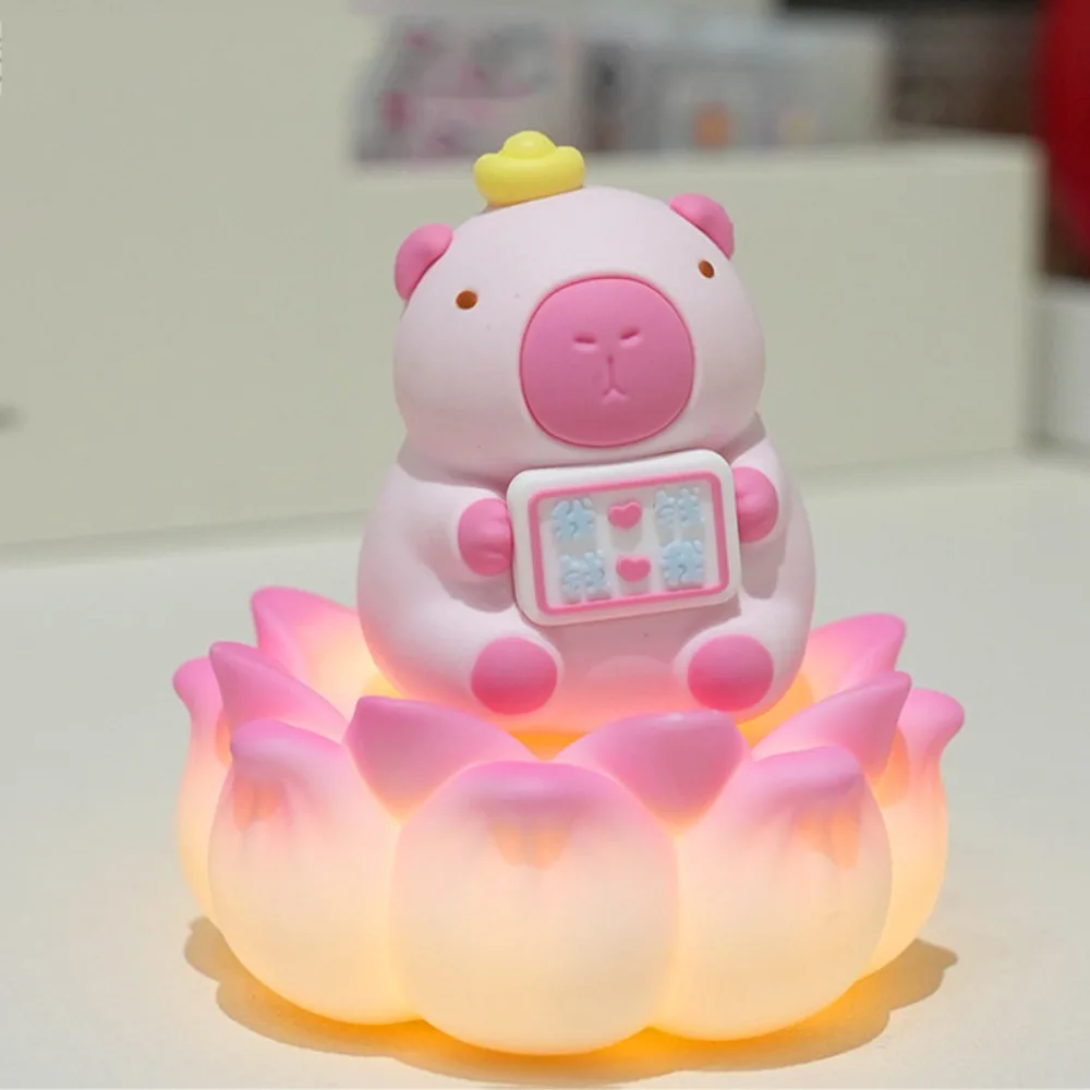 Lotus Base Capybara Figure Toys Figure with Lights Simulation Capibara Model Cute Cartoon Capybara Animals Figures Kid Toy